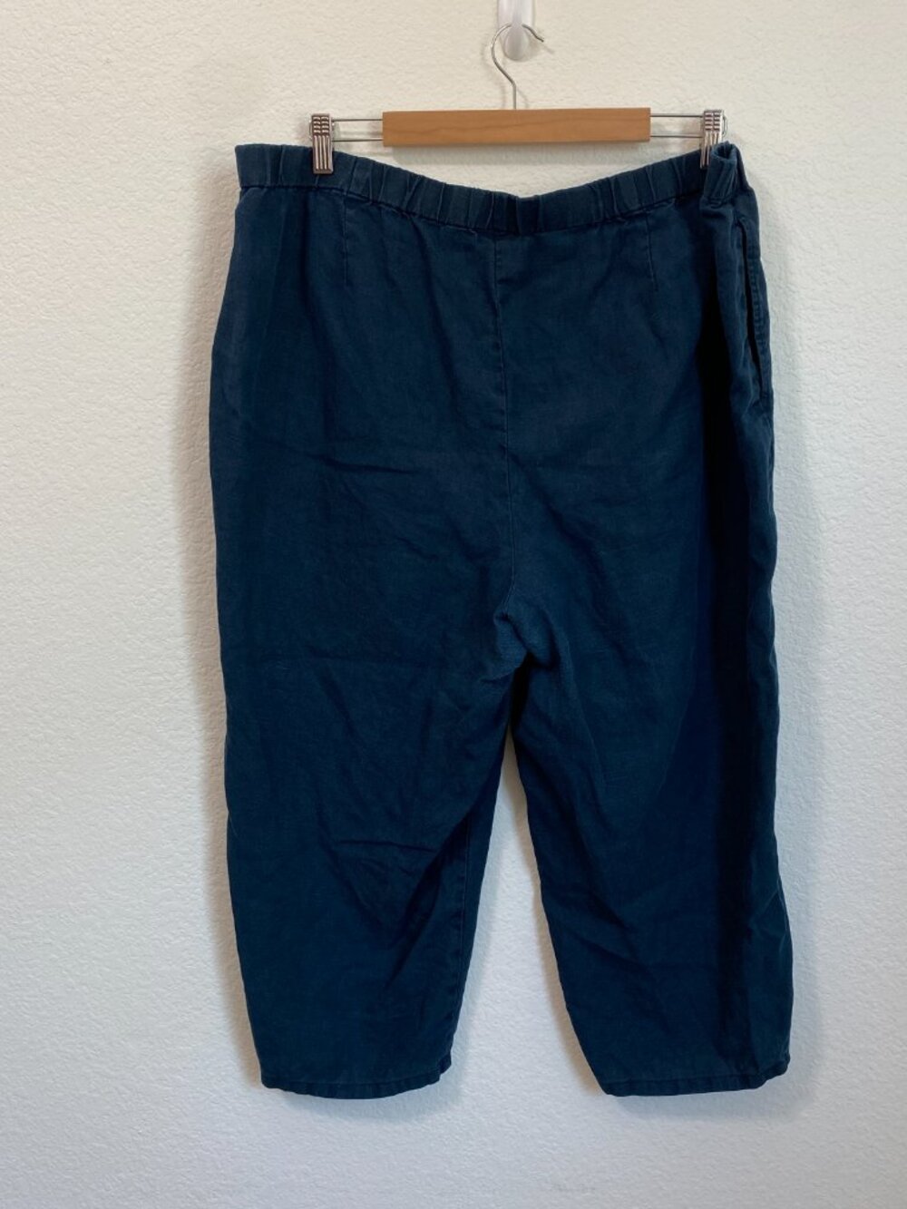 J. Jill Love Linen 100% Navy Blue Elastic Waist Pull On Cropped Pants 2X - Picture 6 of 9